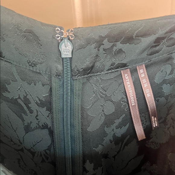 Anthropologie - Teal Jacquard Patterned Fringe Wide-Leg Trouser Pants - 14 - Picture 10 of 13